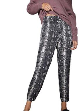 Nation LTD Fremont Snakeskin Crop Jogger Pant Womens XS Black Drawstring Pockets